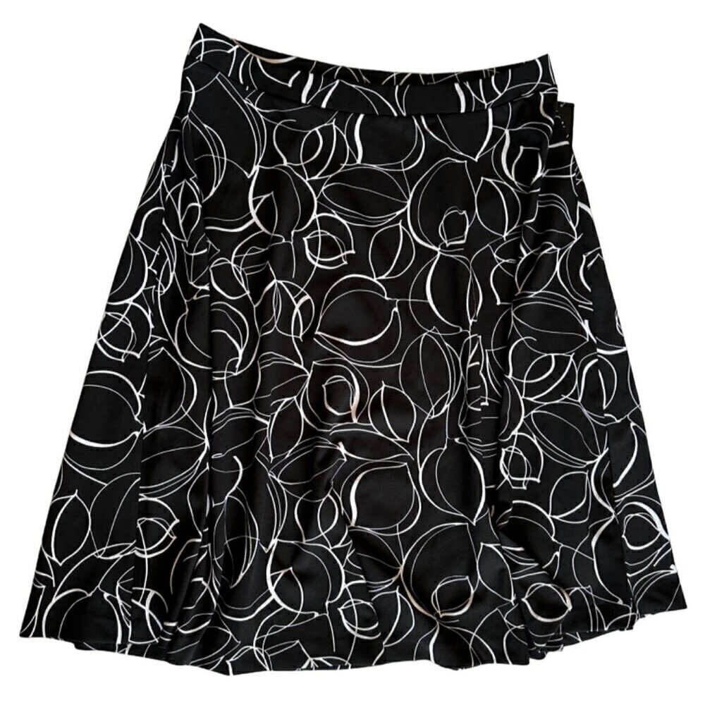 Alfani Skirt Plus Sz16W Midi Cobalt Breeze Black White Floral Elastic Waist NEW